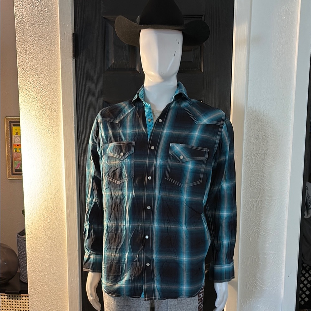 Blue and Black Plaid Casual Button Down Shirt